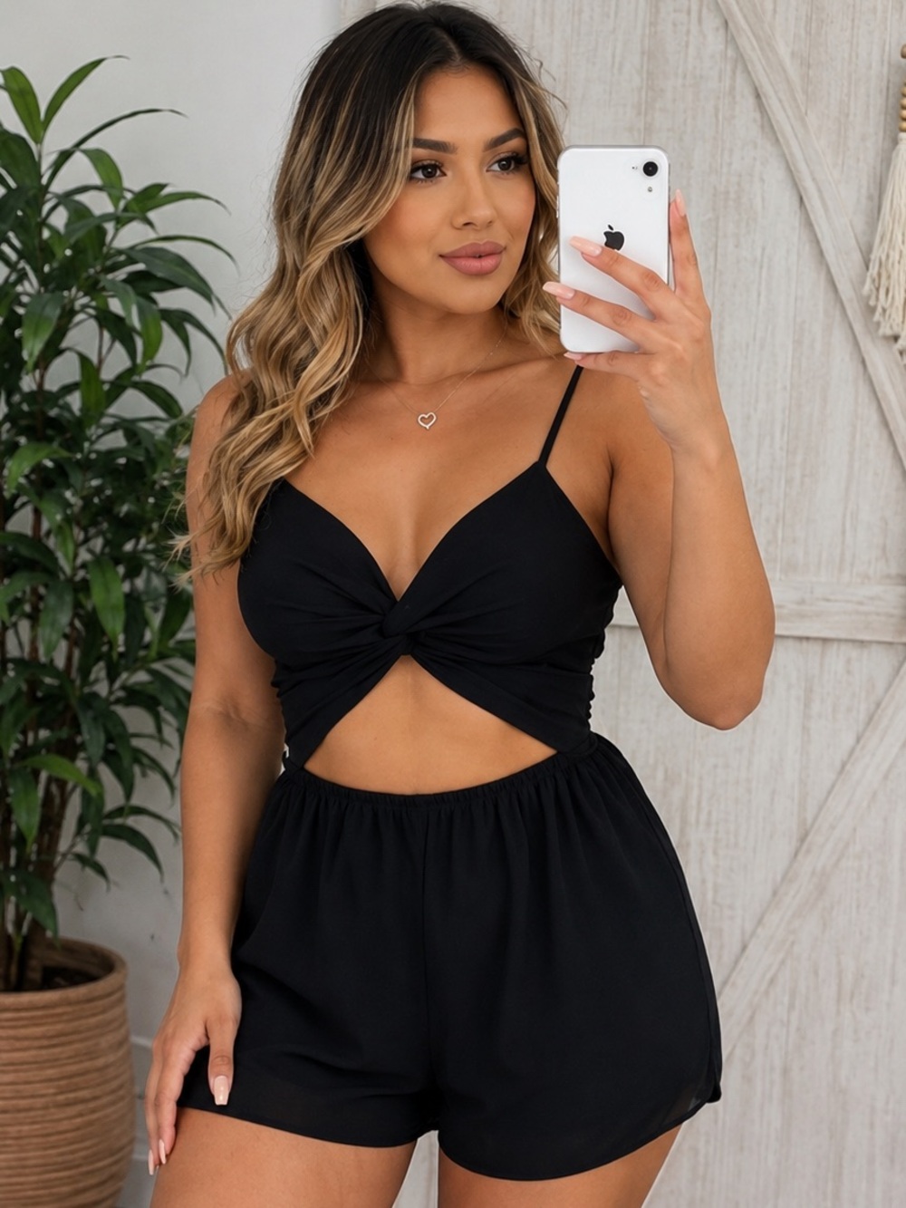 . Cabanna Fashion Black Twist Keyhole Cut Out Romper